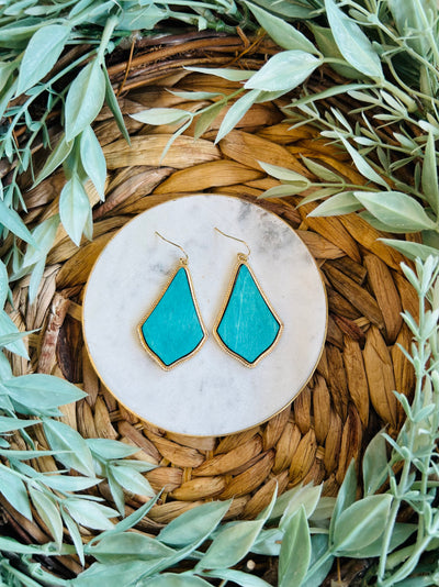 Isabella Wooden Earrings • Turquoise-DMC-Shop Anchored Bliss Women's Boutique Clothing Store