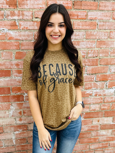 Because of Grace Leopard Graphic Tee-Harps & Oli-Shop Anchored Bliss Women's Boutique Clothing Store