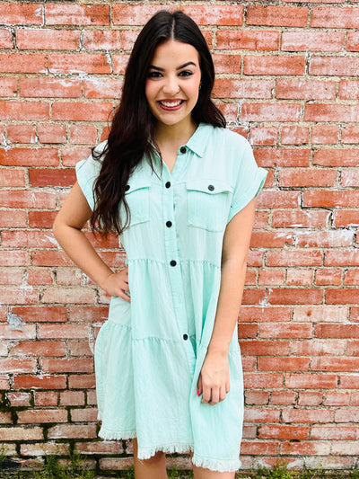Endless Opportunity Button Down Dress • Mint-Umgee-Shop Anchored Bliss Women's Boutique Clothing Store