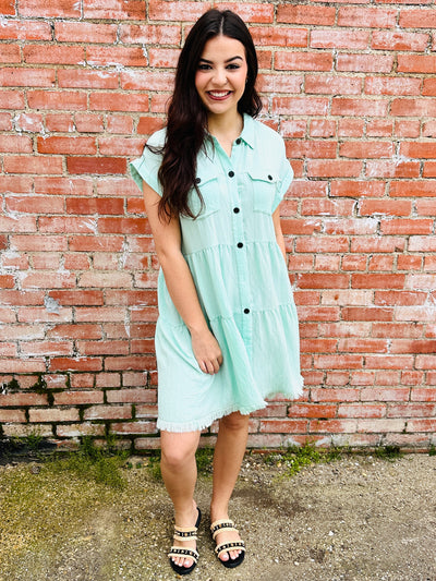 Endless Opportunity Button Down Dress • Mint-Umgee-Shop Anchored Bliss Women's Boutique Clothing Store