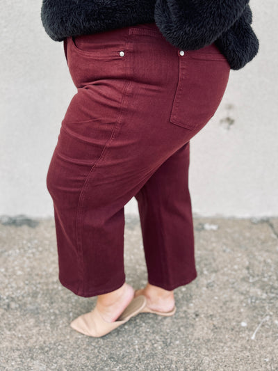 Judy Blue The Beauty Between Tummy Control Crop Jeans • Deep Red-Judy Blue-Shop Anchored Bliss Women's Boutique Clothing Store