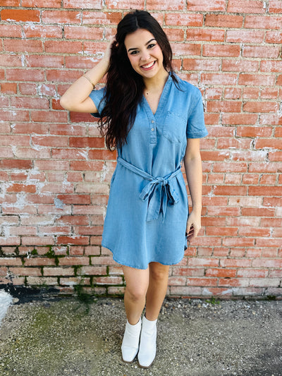 Thrilled for This Chambray Shirt Dress • Blue-Blu Pepper-Shop Anchored Bliss Women's Boutique Clothing Store