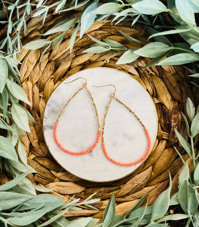 Jasmine Beaded Teardrop Earrings • Coral-DMC-Shop Anchored Bliss Women's Boutique Clothing Store