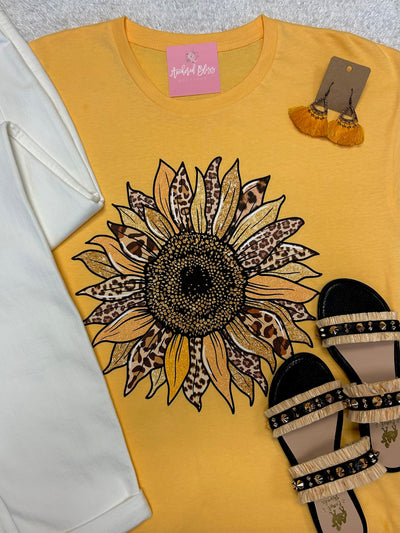 Leopard Sunflower Graphic Tee-Harps & Oli-Shop Anchored Bliss Women's Boutique Clothing Store