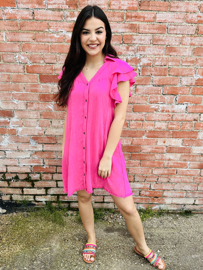 Love So Pure V-Neck Button Down Dress • Pink-Umgee-Shop Anchored Bliss Women's Boutique Clothing Store
