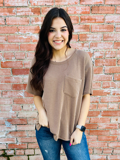 Exclaim My Love Corded Pocket Top • Mocha-Andree by Unit-Shop Anchored Bliss Women's Boutique Clothing Store