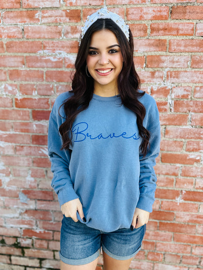 Braves Color on Color Graphic Sweatshirt & Tee • Blue-Harps & Oli-Shop Anchored Bliss Women's Boutique Clothing Store
