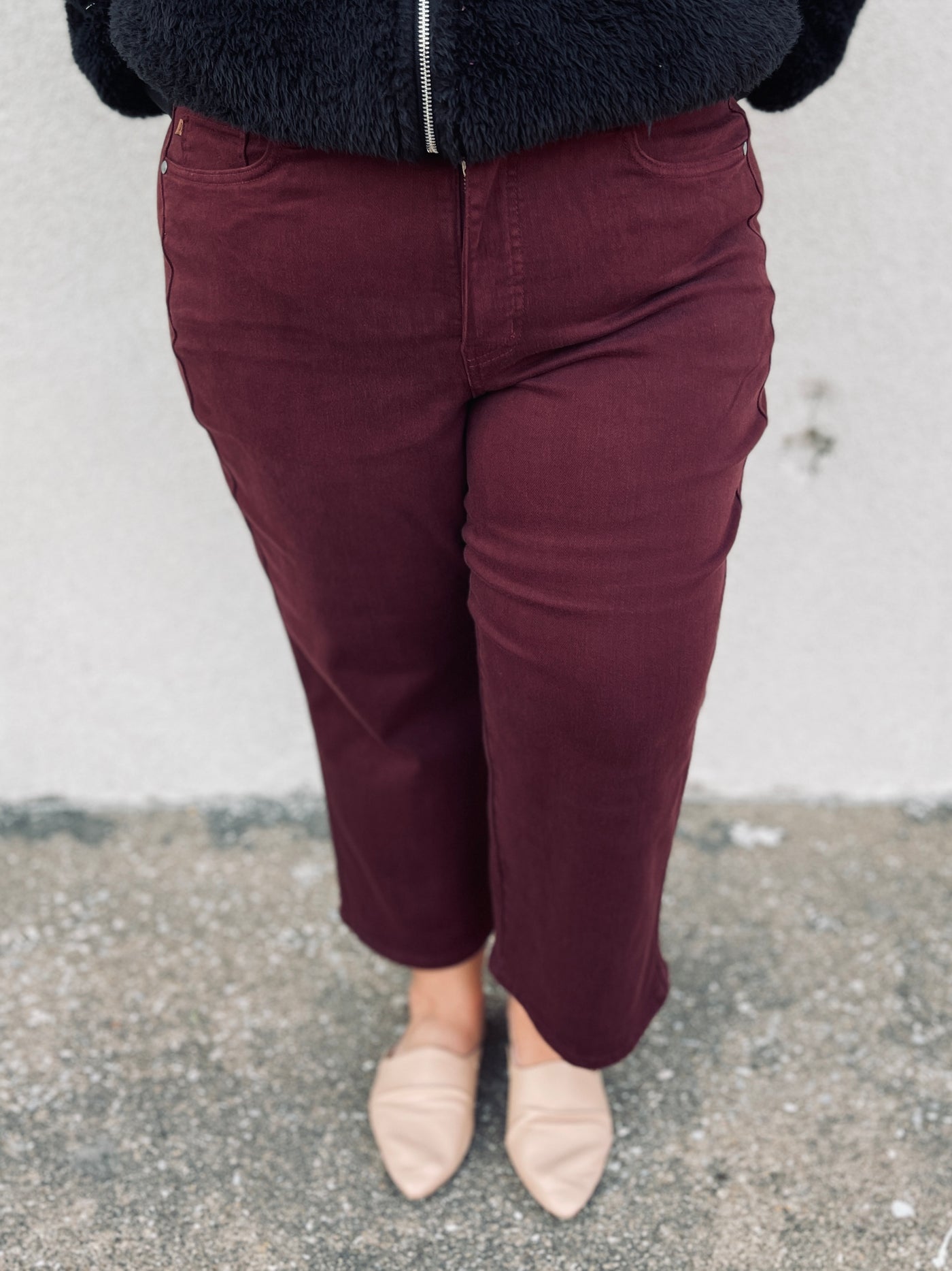 Judy Blue The Beauty Between Tummy Control Crop Jeans • Deep Red-Judy Blue-Shop Anchored Bliss Women's Boutique Clothing Store