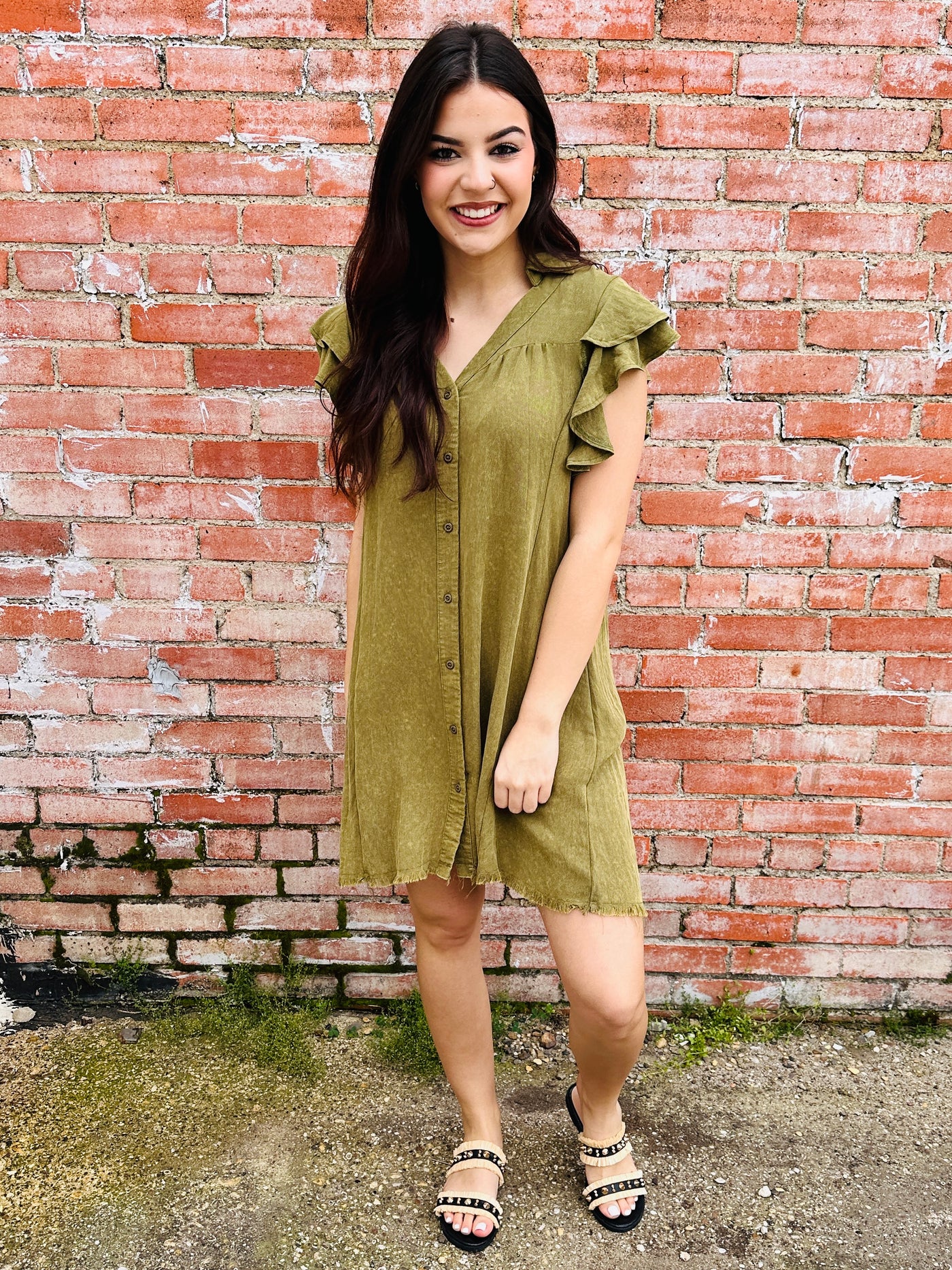 Love So Pure V-Neck Button Down Dress • Olive-Umgee-Shop Anchored Bliss Women's Boutique Clothing Store