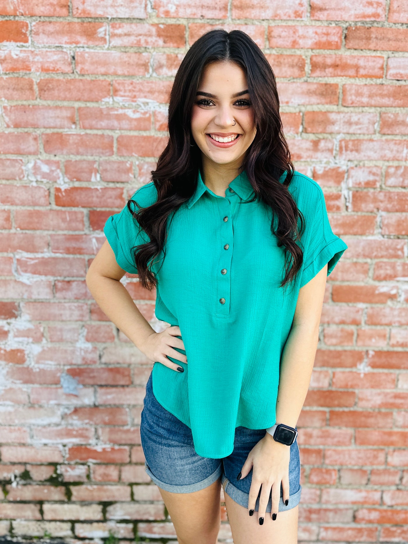 By Your Side Button Top • Emerald Green-Emerald Creek-Shop Anchored Bliss Women's Boutique Clothing Store