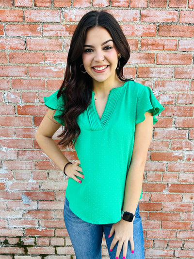 Happiest With You V-Neck Top • Green-Blu Pepper-Shop Anchored Bliss Women's Boutique Clothing Store