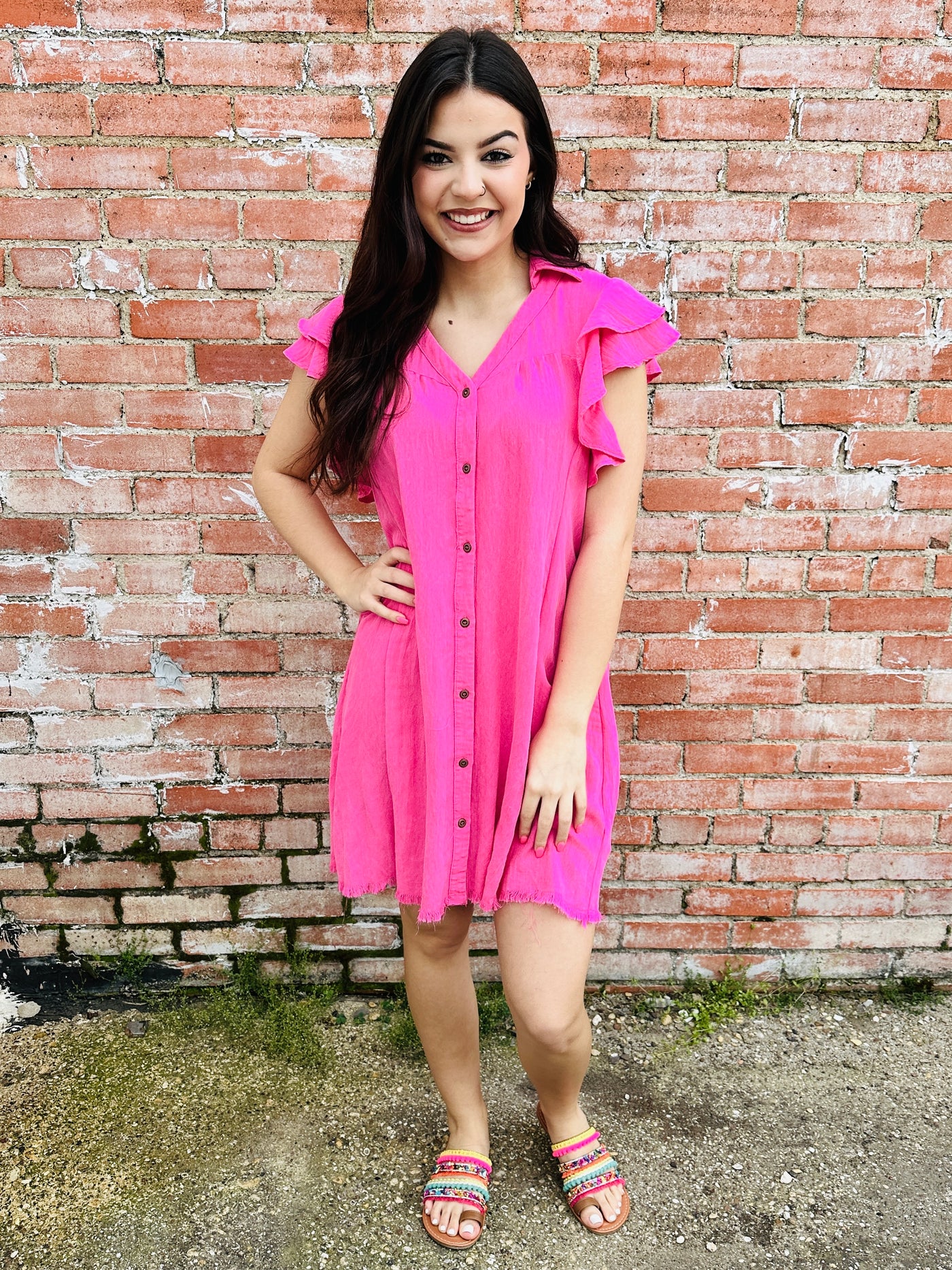 Love So Pure V-Neck Button Down Dress • Pink-Umgee-Shop Anchored Bliss Women's Boutique Clothing Store