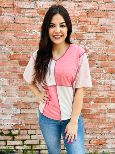 Keep it Up Color Block Top • Coral-Emerald Creek-Shop Anchored Bliss Women's Boutique Clothing Store