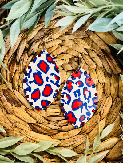 Jackie Leopard Earrings • Red, White & Blue-DMC-Shop Anchored Bliss Women's Boutique Clothing Store
