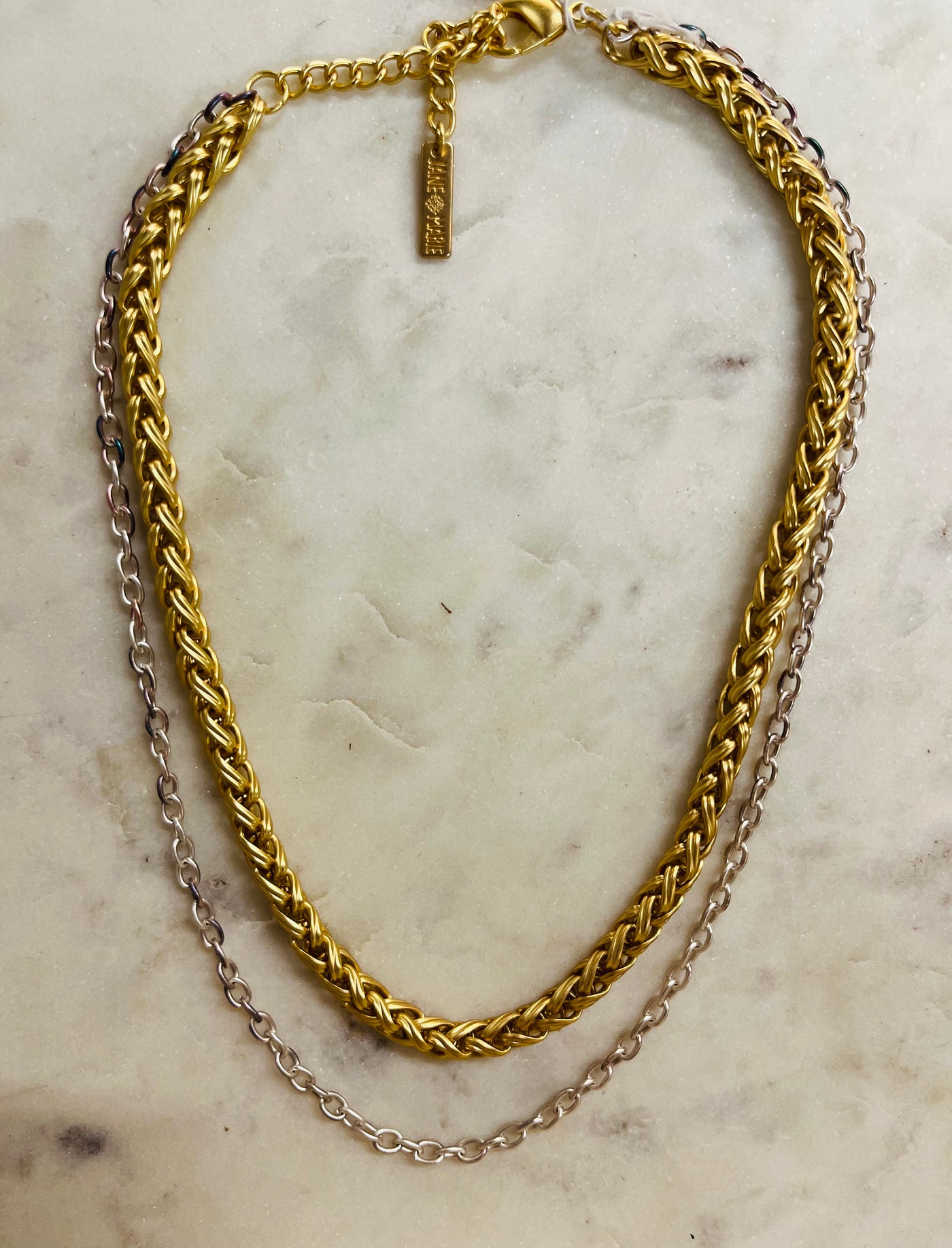 Brandi Necklace • Gold-Tracy Zelenuk-Gold Double Curb + Silver along-Shop Anchored Bliss Women's Boutique Clothing Store