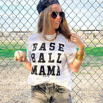 Striped Baseball Mama Graphic Tee-PPTX-Shop Anchored Bliss Women's Boutique Clothing Store