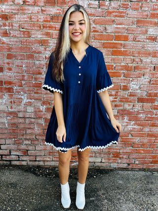 A Little Extra Rickrack Dress • Navy-Stacey Kluttz-Shop Anchored Bliss Women's Boutique Clothing Store