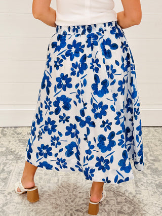 On the Other Hand Blue Floral A-Line Skirt-Pinch-Shop Anchored Bliss Women's Boutique Clothing Store