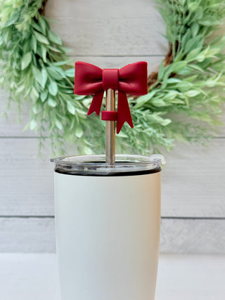 Maroon Coquette Bow Straw Toppers-Hotline Hair Ties-Shop Anchored Bliss Women's Boutique Clothing Store