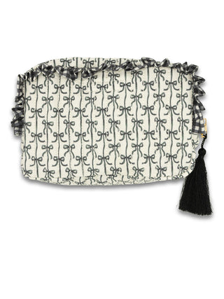 Simple Sweetness Ruffled Black & White Gingham Bow Quilted Makeup Bag-Simply Southern-Shop Anchored Bliss Women's Boutique Clothing Store