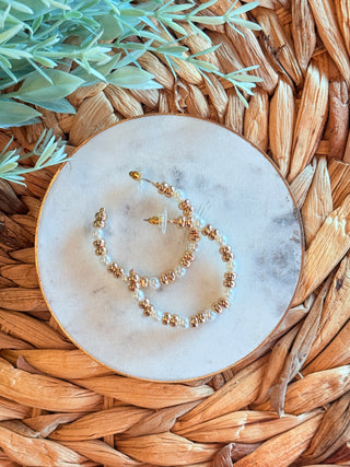 Kristina Beaded Hoop Earrings • Gold & Pearl-DMC-Shop Anchored Bliss Women's Boutique Clothing Store