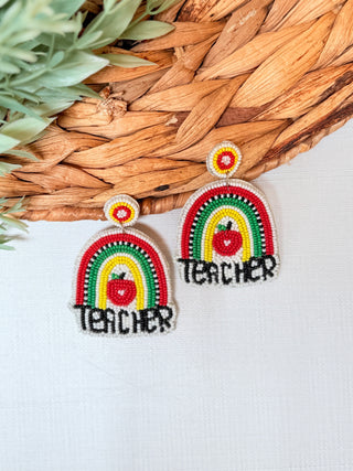 Teacher Rainbow Beaded Earrings-Stacey Kluttz-Shop Anchored Bliss Women's Boutique Clothing Store