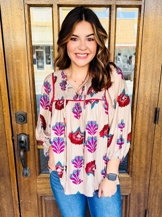 A Thoughtful Touch Boho Tunic Top • Latte Mix-Umgee-Shop Anchored Bliss Women's Boutique Clothing Store