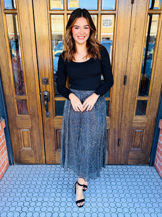 Sparkle Through The Night Midi Skirt • Black-Umgee-Shop Anchored Bliss Women's Boutique Clothing Store