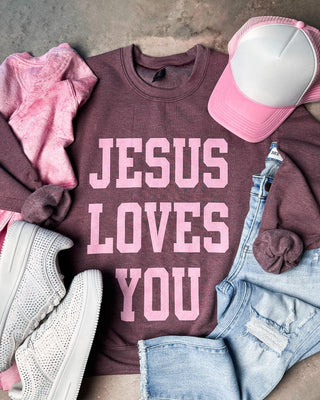 Jesus Loves You Graphic Sweatshirt-D&E-Shop Anchored Bliss Women's Boutique Clothing Store