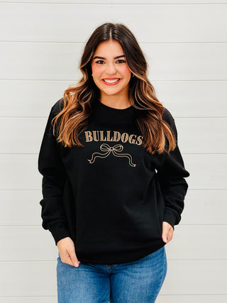 Bulldogs Lined Block and Bow Embroidered Sweatshirt-Harps & Oli-Shop Anchored Bliss Women's Boutique Clothing Store