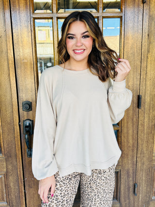 Take a Chance Brushed Waffle Long Sleeve Casual Top • Cream-HYFVE-Shop Anchored Bliss Women's Boutique Clothing Store