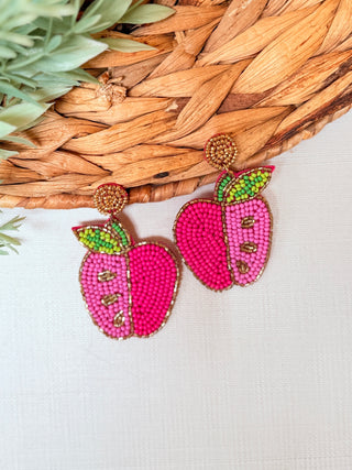 Pink Apple Beaded Earrings-Stacey Kluttz-Shop Anchored Bliss Women's Boutique Clothing Store