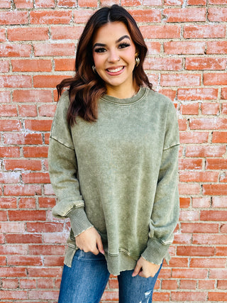 Coziest By Your Side Acid Washed Pullover • Light Olive-Zenana-Shop Anchored Bliss Women's Boutique Clothing Store