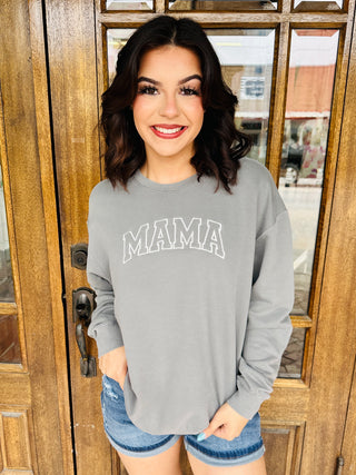 Mama Curved Block Embroidered Graphic Sweatshirt Pepper-Harps & Oli-Shop Anchored Bliss Women's Boutique Clothing Store