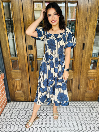 Field of Flowers Puff Sleeve Maxi Dress • Blue-She+Sky-Shop Anchored Bliss Women's Boutique Clothing Store