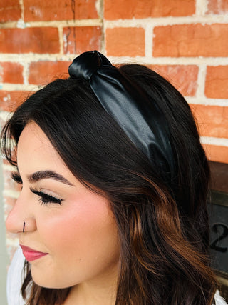 Knotty but Nice Faux Leather Headband • Black-Stacey Kluttz-Shop Anchored Bliss Women's Boutique Clothing Store