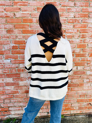 Keep You Guessing Striped Sweater • Ivory-Bibi-Shop Anchored Bliss Women's Boutique Clothing Store