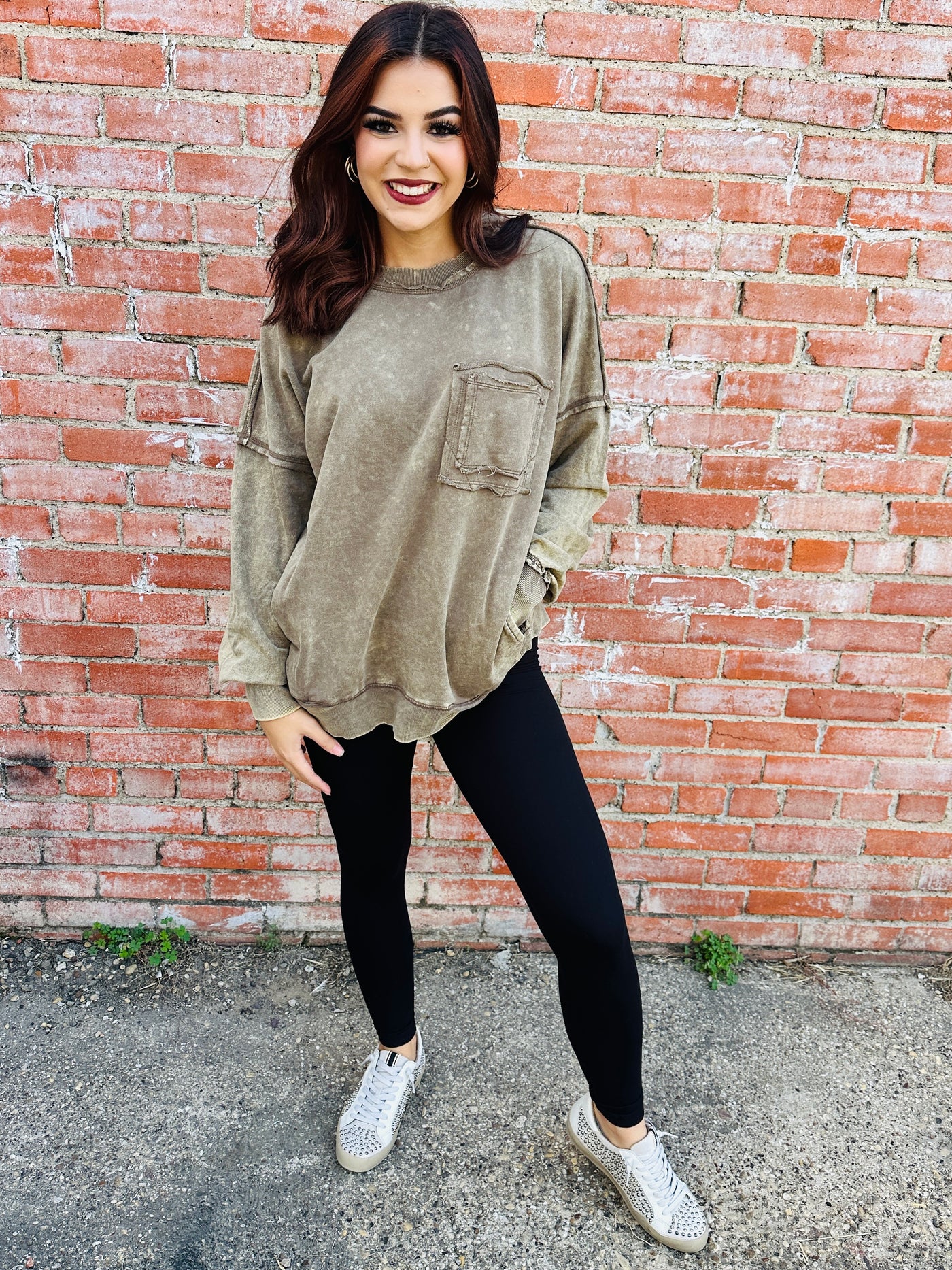 Always On Your Side Acid Washed Pullover • Mocha-Zenana-Shop Anchored Bliss Women's Boutique Clothing Store