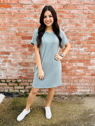 With All My Heart Corded Pocket Dress • Sage-Entro-Shop Anchored Bliss Women's Boutique Clothing Store