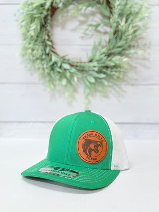 Men’s Foxes Leather Patch Hat • Green & White-Brittany Carl-Shop Anchored Bliss Women's Boutique Clothing Store