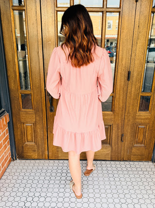 No Expectations Long Sleeve Tiered Dress • Blush-Stacey Kluttz-Shop Anchored Bliss Women's Boutique Clothing Store