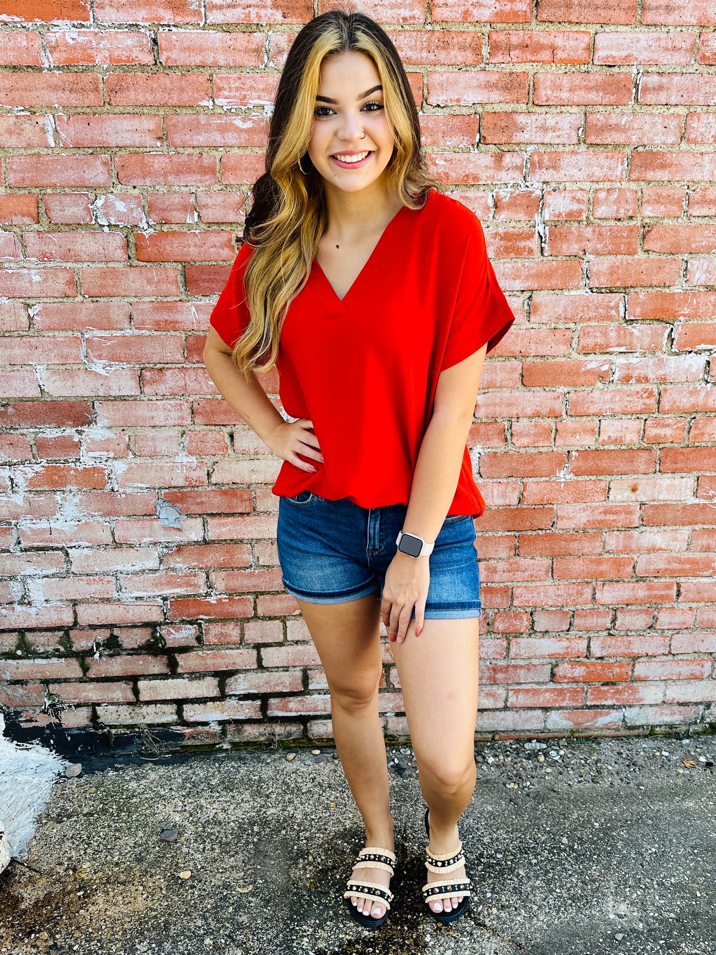 Chasing Dreams V-Neck Top • Red-Zenana-Shop Anchored Bliss Women's Boutique Clothing Store