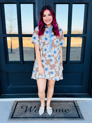 My Own Journey Floral Collared Mini Dress • Blue-EESome-Shop Anchored Bliss Women's Boutique Clothing Store