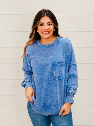 Always On Your Side Acid Washed Pullover • Navy-Zenana-Shop Anchored Bliss Women's Boutique Clothing Store