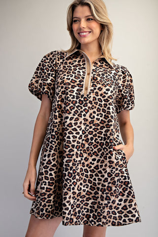 Wildly Perfect Brown Leopard Print Mini Dress-EESome-Shop Anchored Bliss Women's Boutique Clothing Store