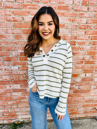 Can’t Fight This Feeling Striped Top • Olive-Brittany Carl-Shop Anchored Bliss Women's Boutique Clothing Store