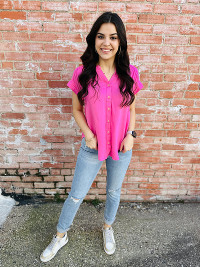 Always On The Go Rolled Sleeve Top • Light Fuchsia-Emerald Creek-Shop Anchored Bliss Women's Boutique Clothing Store