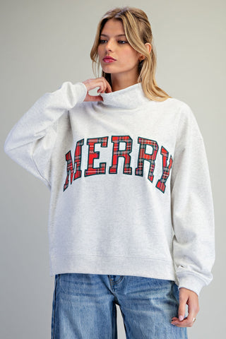Plaid Merry Mock Neck Sweatshirt • Grey-EESome-Shop Anchored Bliss Women's Boutique Clothing Store