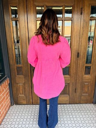Loving On You Mineral Wash Gauze Tunic • Hot Pink-Stacey Kluttz-Shop Anchored Bliss Women's Boutique Clothing Store
