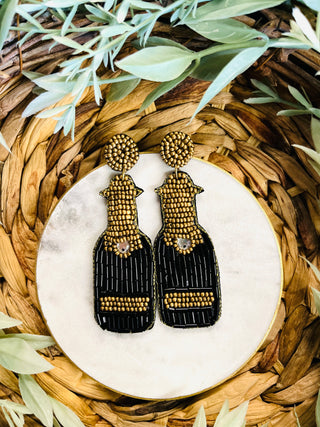 Pop the Bottle Beaded Earrings • Black-DMC-Shop Anchored Bliss Women's Boutique Clothing Store